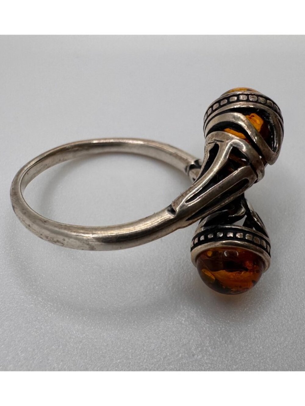 925 Sterling Silver Amber Wrap Ring A.D Signed Size 7.25 Artisan - Picture 4 of 12